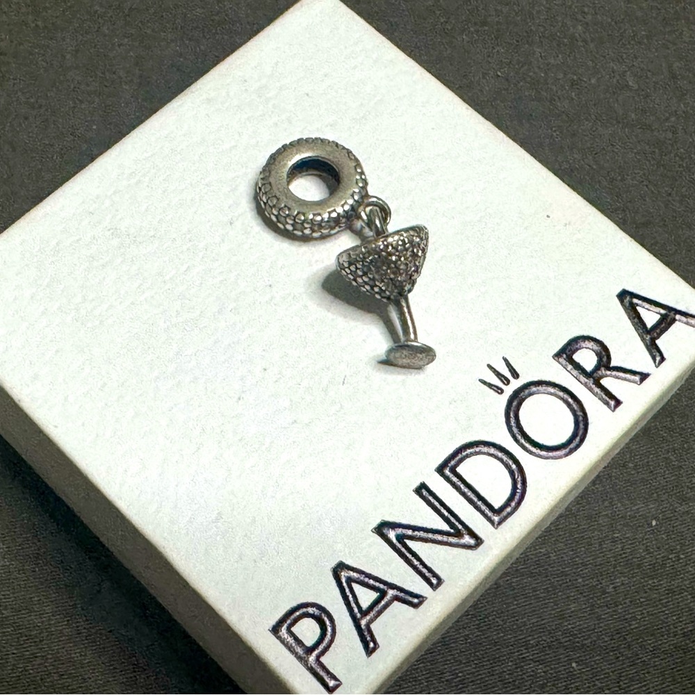 Authentic Pandora Martini Glass Charm with CZ
